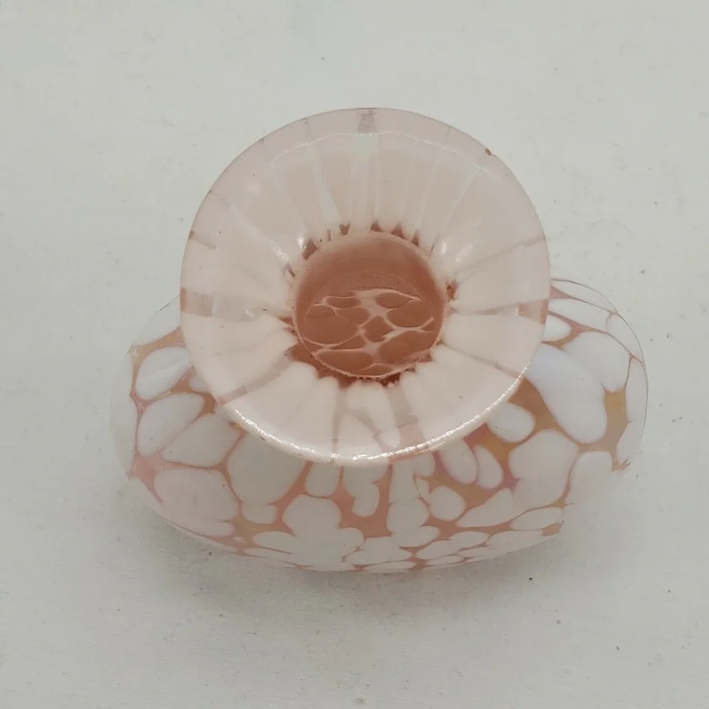 Silvestri Mouth Blown Glass Iridescent Deco Pink/White Vase VINTAGE‎